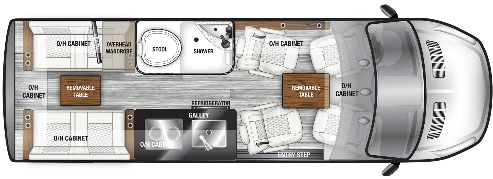 The VTOUR 350HD 4TBFTA floorplan has one entry and zero slide outs. Exterior features include: 8' 2" awning. Interiors features include: captain chairs.